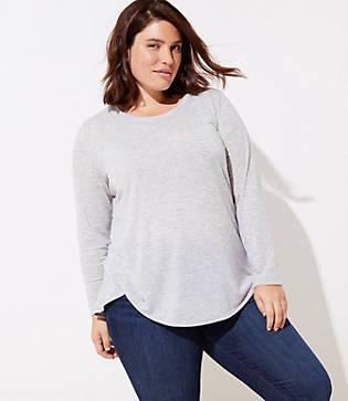 Loft Plus Striped Long Sleeve Shirttail Tee