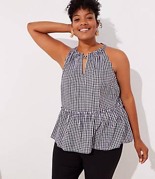 Loft Plus Gingham Peplum Halter Cami