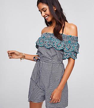 Loft Beach Off The Shoulder Gingham Romper