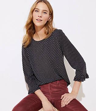 Loft Clip Dot Double Ruffle Cuff Blouse