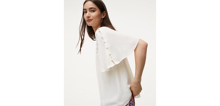 Loft Button Sleeve Cutout Top