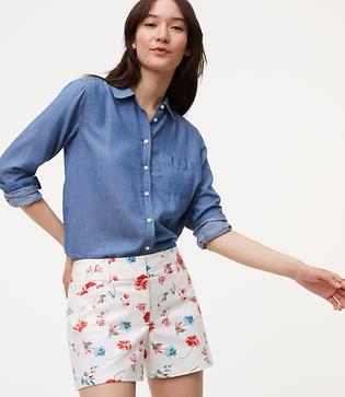 Loft Watercolor Floral Riviera Shorts With 4 Inch Inseam