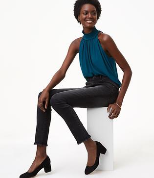 Loft Frayed Skinny Jeans In Washed Black