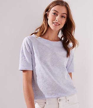 Loft Flower Embroidered Elbow Sleeve Tee