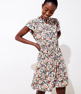 Loft Floral Ruffle Drawstring Dress