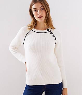 Loft Piped Button Trim Raglan Sweater