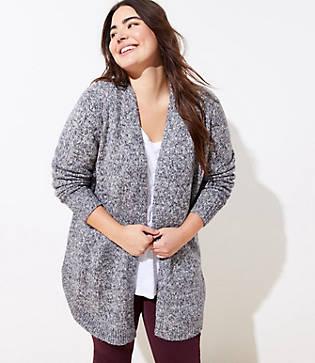 Loft Plus Marled Shirttail Open Cardigan