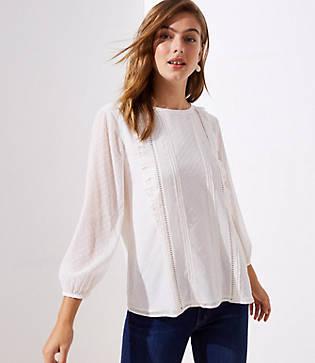 Loft Swiss Dot Ruffle Pintucked Blouse