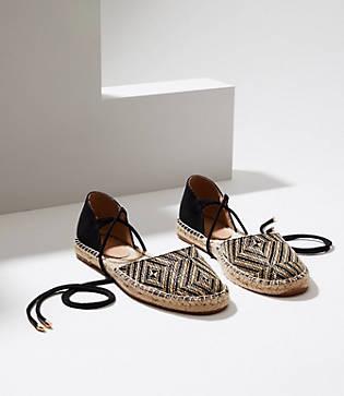Loft Woven Lace Up Espadrille Flats