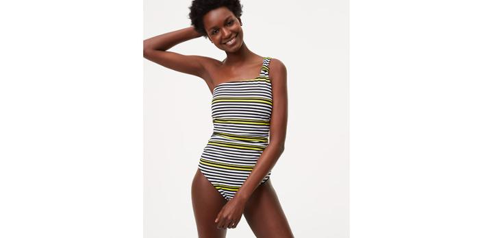 Loft Beach Striped One Shoulder One Piece Swimsuit
