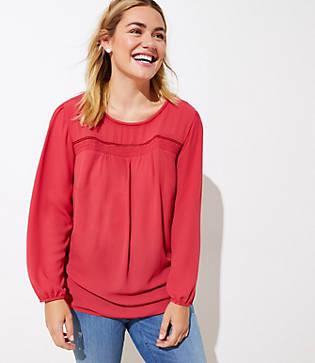 Loft Plus Smocked Mixed Media Blouse