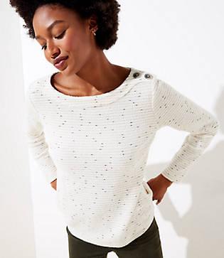 Loft Striped Boucle Shoulder Button Top