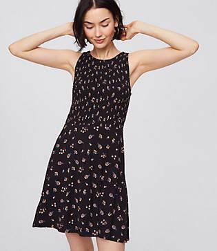 Loft Floral Smocked Flare Dress