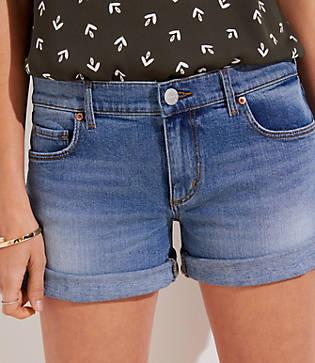 Loft Denim Roll Shorts In Bright Medium Stonewash