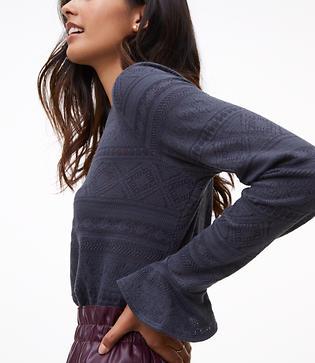 Loft Lace Jacquard Ruffle Cuff Top
