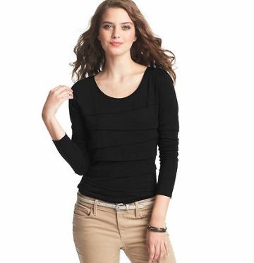 LOFT Tiered Long Sleeve Tee, Black