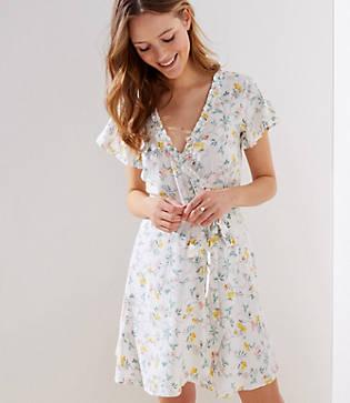 Loft Tossed Flower Flutter Wrap Dress