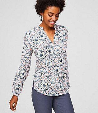 Loft Floral Tile Split Neck Blouse