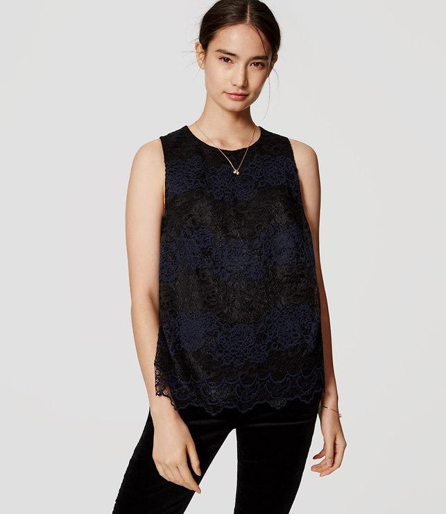 Loft Striped Lace Shell