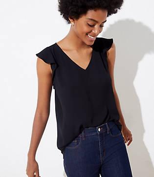 Loft Lace Back Flutter Cap Sleeve Shell