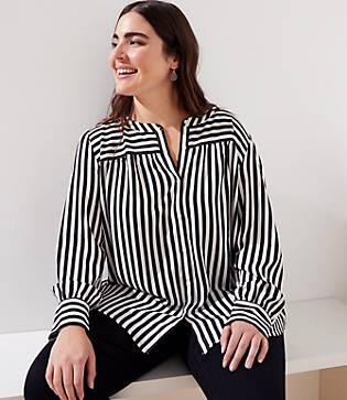 Loft Plus Mixed Stripe Puff Sleeve Blouse