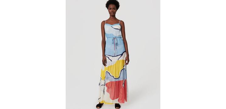 Loft Beach Abstract Tiered Maxi Dress