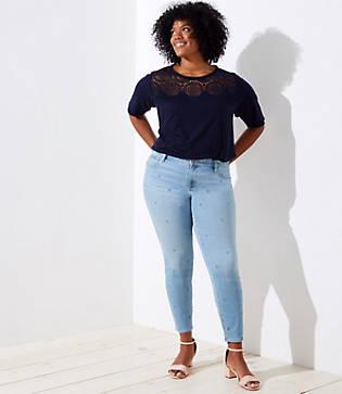Loft Plus Modern Embroidered Skinny Jeans In Daisy Wash