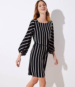 Loft Striped Square Neck Tie Waist Dress