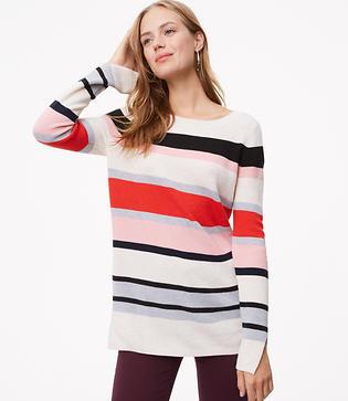 Loft Mixed Stripe Slit Cuff Tunic Sweater
