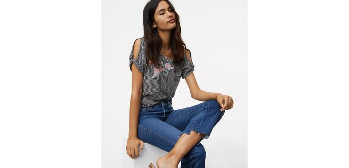 Loft Modern Vintage Straight Step Hem Jeans In Vintage Stonewash