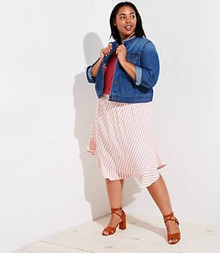 Loft Plus Striped Ruffle Hem Skirt