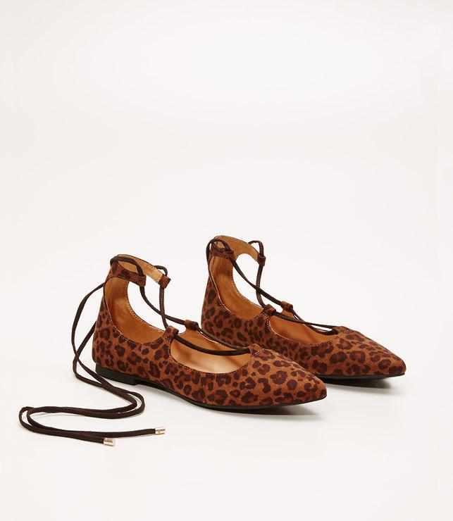 Loft Leopard Print Lace Up Pointy Toe Flats