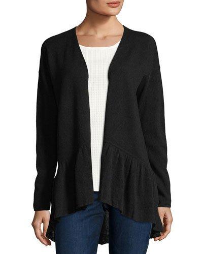 Cashmere Open-front Peplum Cardigan