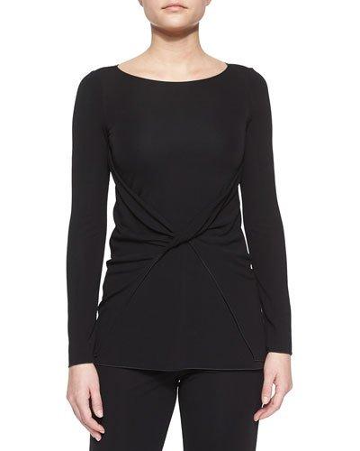 Twist-front Jersey Top, Black