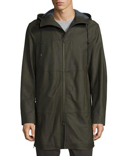 Lambskin Leather Hooded Parka, Brushwood Green