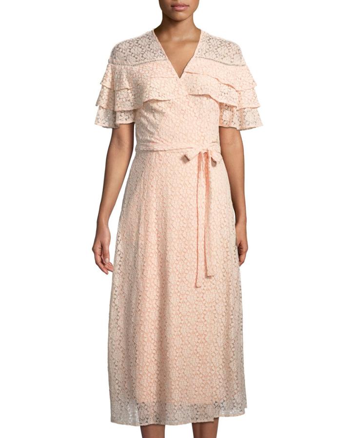 Tiered-ruffle Lace Long Wrap Dress