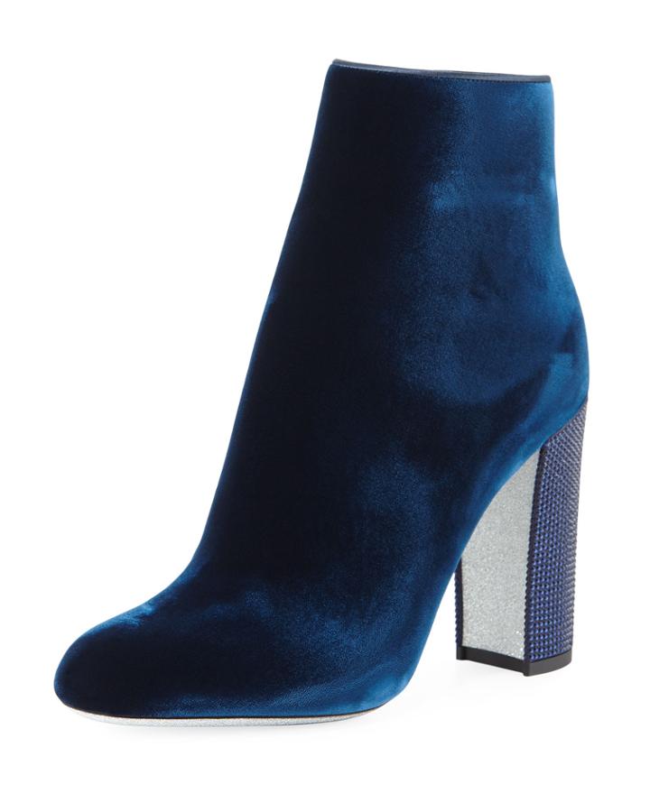 Velvet Crystal-heel Bootie