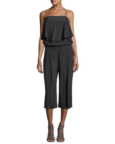 Silk-blend Culotte Jumpsuit, Dark Gray