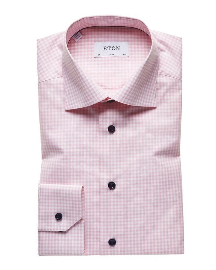 Men's Light Gingham Check Slim-fit Dress