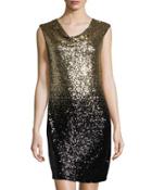 Sequined Ombre Cowl-neck Dress, Gold/black