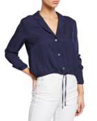 Button-front Long-sleeve Drawstring Crop