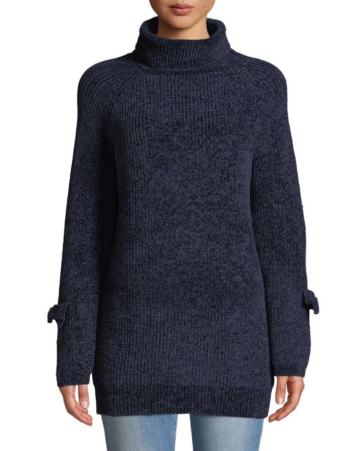Turtleneck Bow-sleeve Chenile
