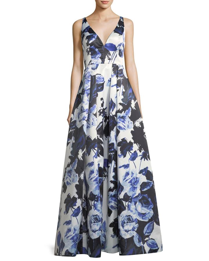 Floral-print Satin Ball Gown