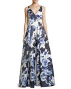 Floral-print Satin Ball Gown