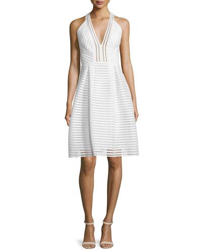Sleeveless Textured-mesh A-line Dress