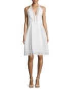 Sleeveless Textured-mesh A-line Dress