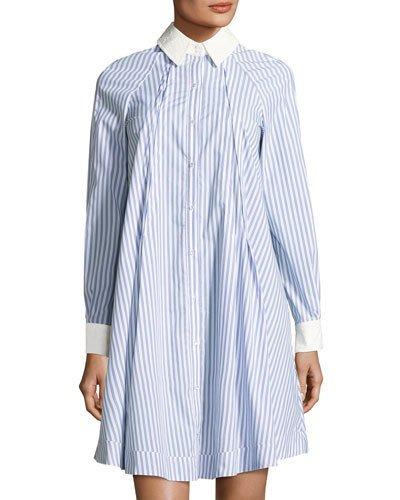 Striped Swing Shirtdress, White