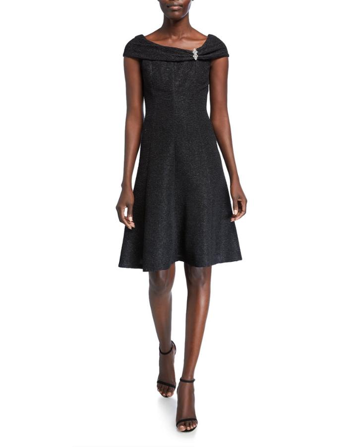 Brooch Fold-over Fit-&-flare Dress