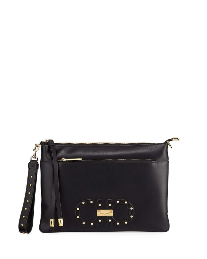 Gancini Zip-top Crossbody Bag, Black