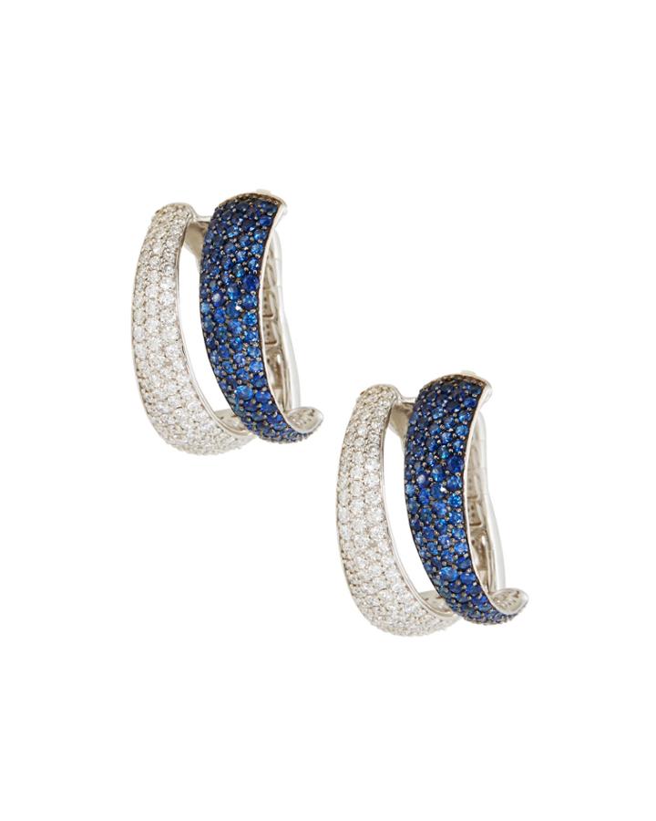 18k White Gold Scalare Diamond & Sapphire Earrings